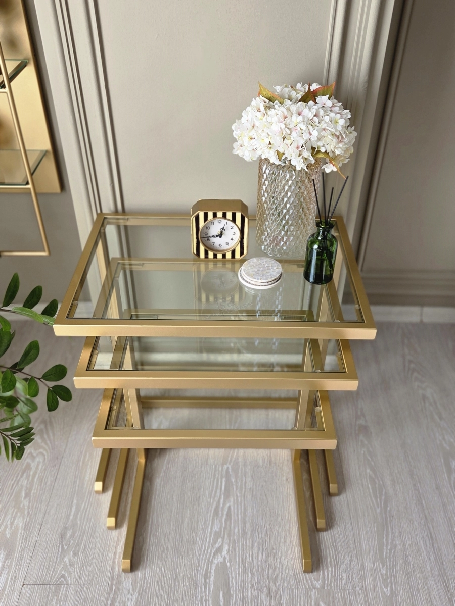 Jumbo-C 3’lü Zigon Sehpa Mat Gold