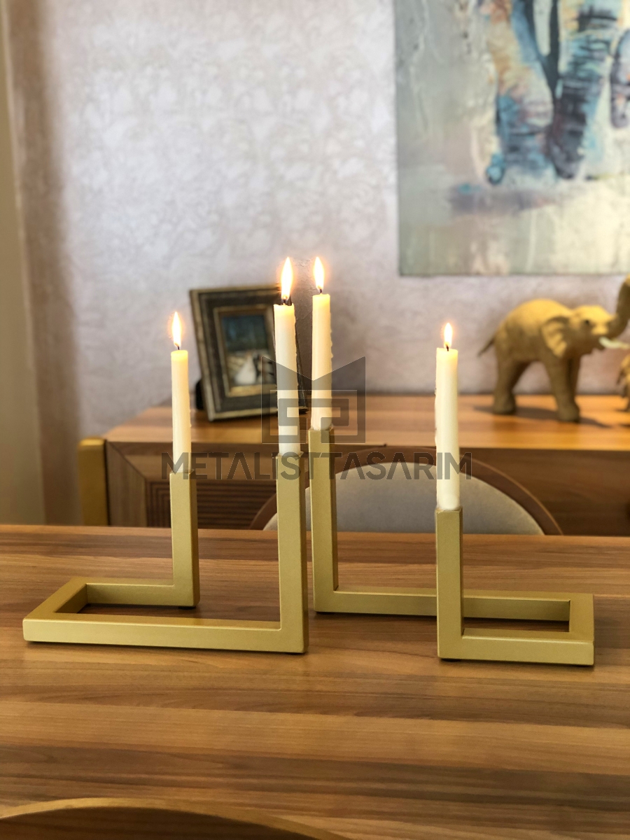 Doğa Özel Yapım 2’li Şamdan Mat Gold