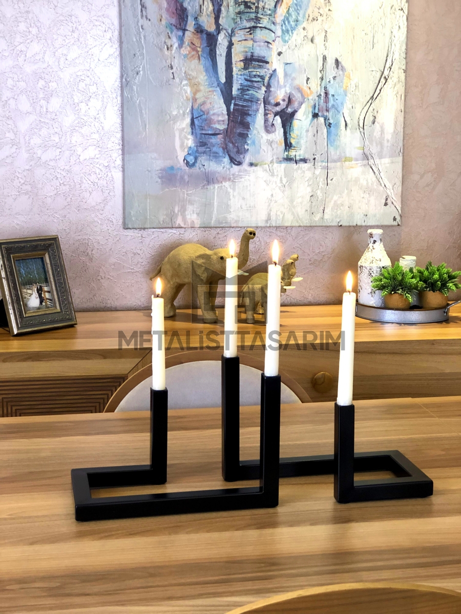 Doğa Özel Yapım 2’li Şamdan Mat Siyah