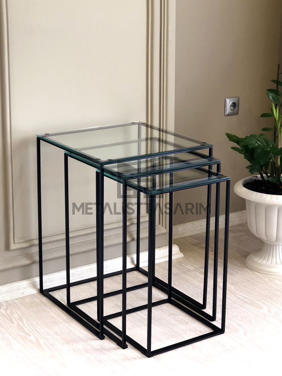 Sefa 3’lü Kare Aynalı Zigon Sehpa Siyah