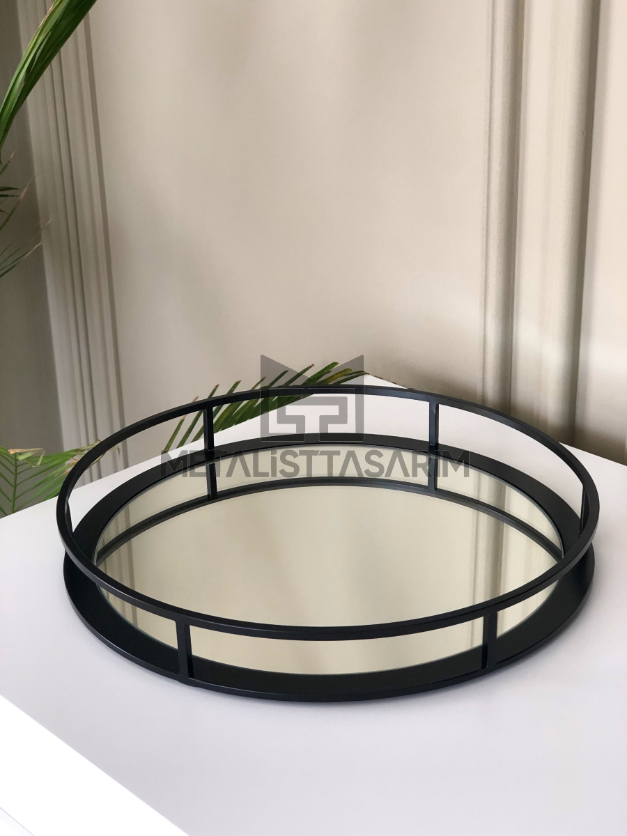 Sefa Dekoratif Aynalı Tepsi Yuvarlak Mat Siyah 36cm