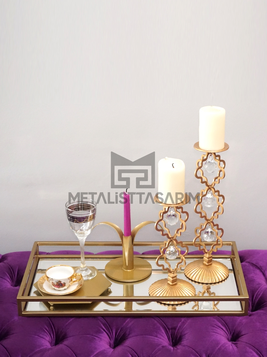 Sefa Dekoratif Aynalı Tepsi Gold Renk 25x50cm