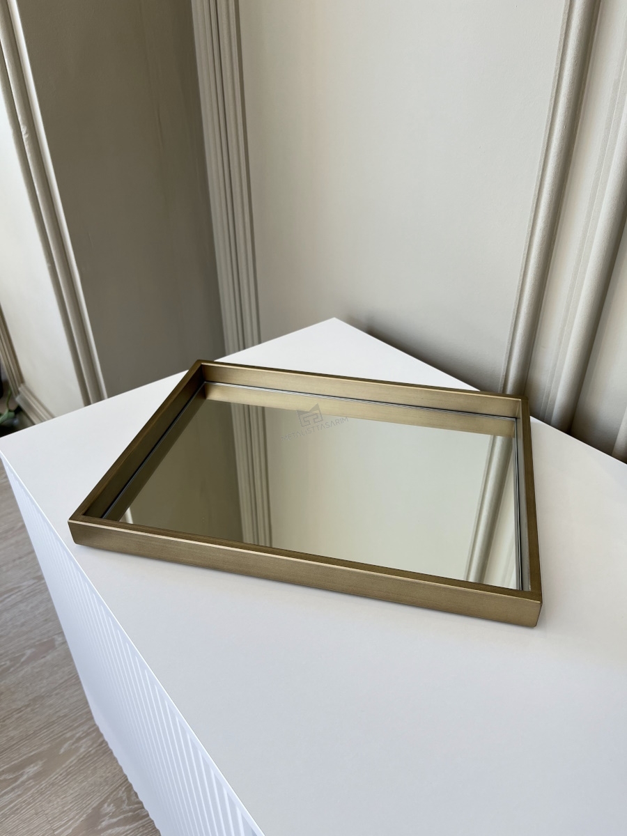 Gala Dekoratif Aynalı Tepsi Antik Gold Renk