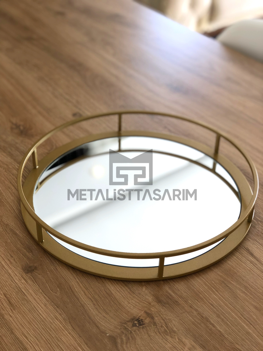 Sefa Dekoratif Aynalı Tepsi Yuvarlak Mat Gold 36cm