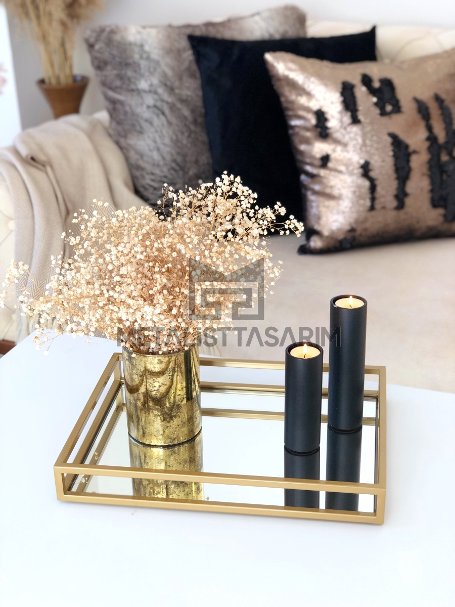 Sefa Dekoratif Aynalı Tepsi Gold 30x40cm
