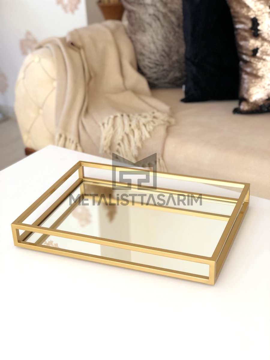 Sefa Dekoratif Aynalı Tepsi Gold Renk 30x40cm
