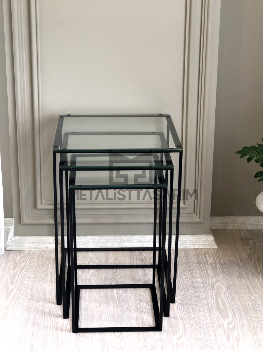 Sefa 3’lü Kare Aynalı Zigon Sehpa Siyah