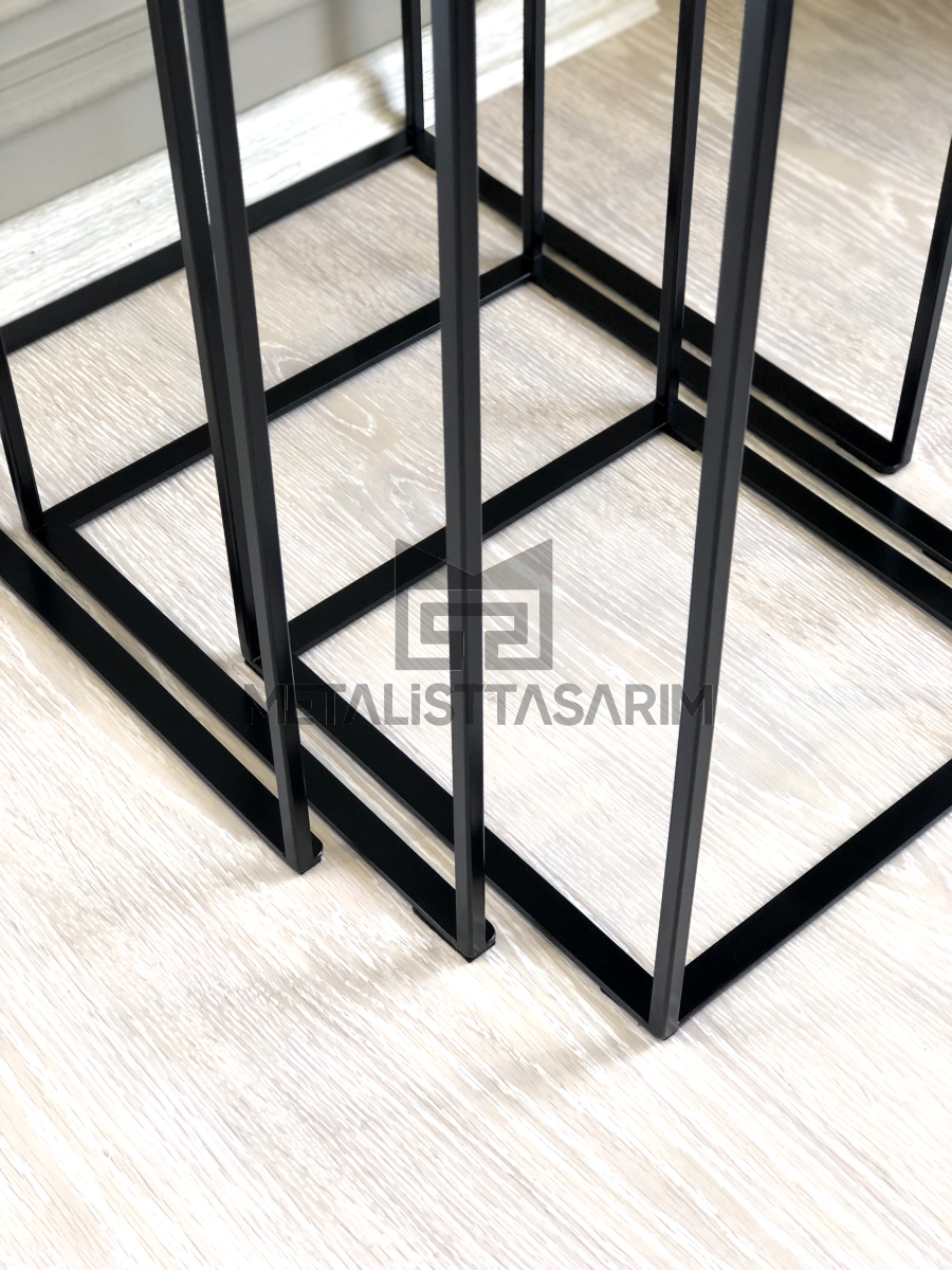 Sefa 3’lü Kare Aynalı Zigon Sehpa Siyah