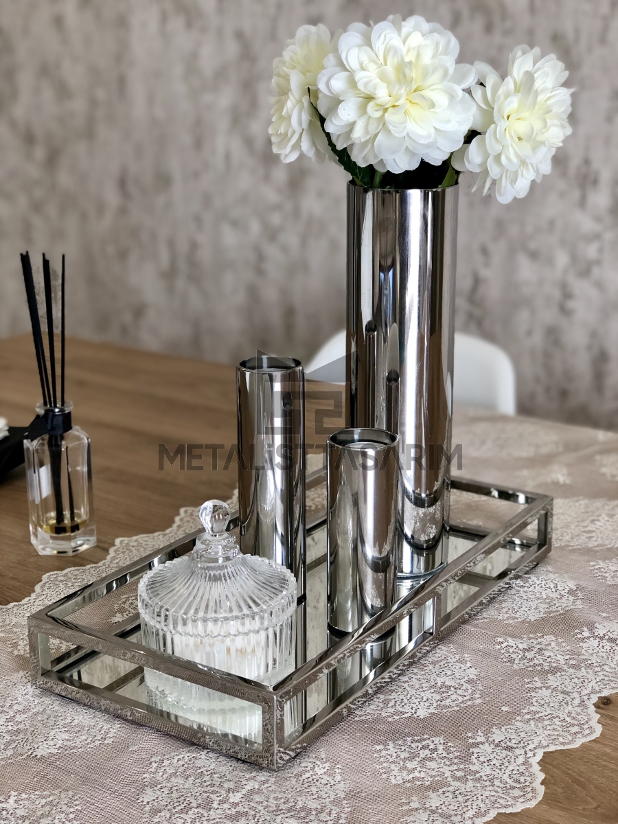 Sefa Dekoratif Aynalı Tepsi Paslanmaz Çelik 20x40cm