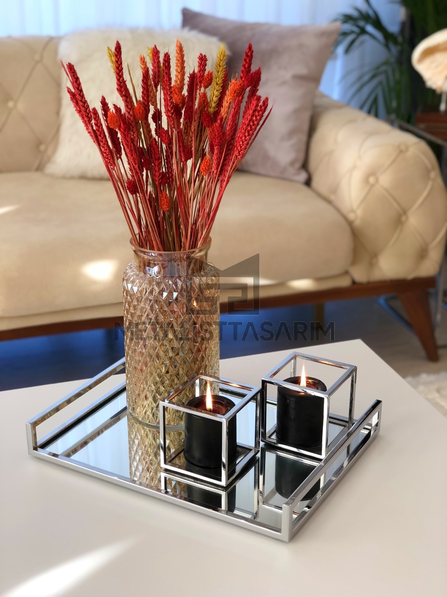 Sefa Dekoratif Aynalı Tepsi Paslanmaz Çelik 30x40cm Açık Model