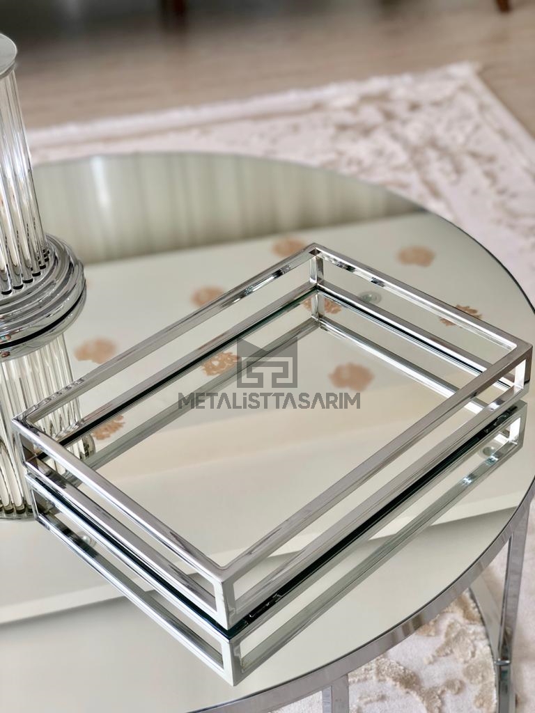 Sefa Dekoratif Aynalı Tepsi Paslanmaz Çelik 25x35cm