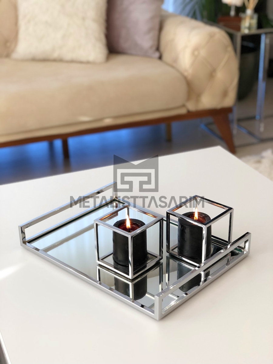 Sefa Dekoratif Aynalı Tepsi Paslanmaz Çelik 30x40cm Açık Model