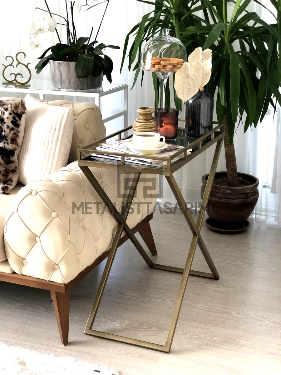 Elize Çapraz Ayak Konsol 35x70cm Antik Gold