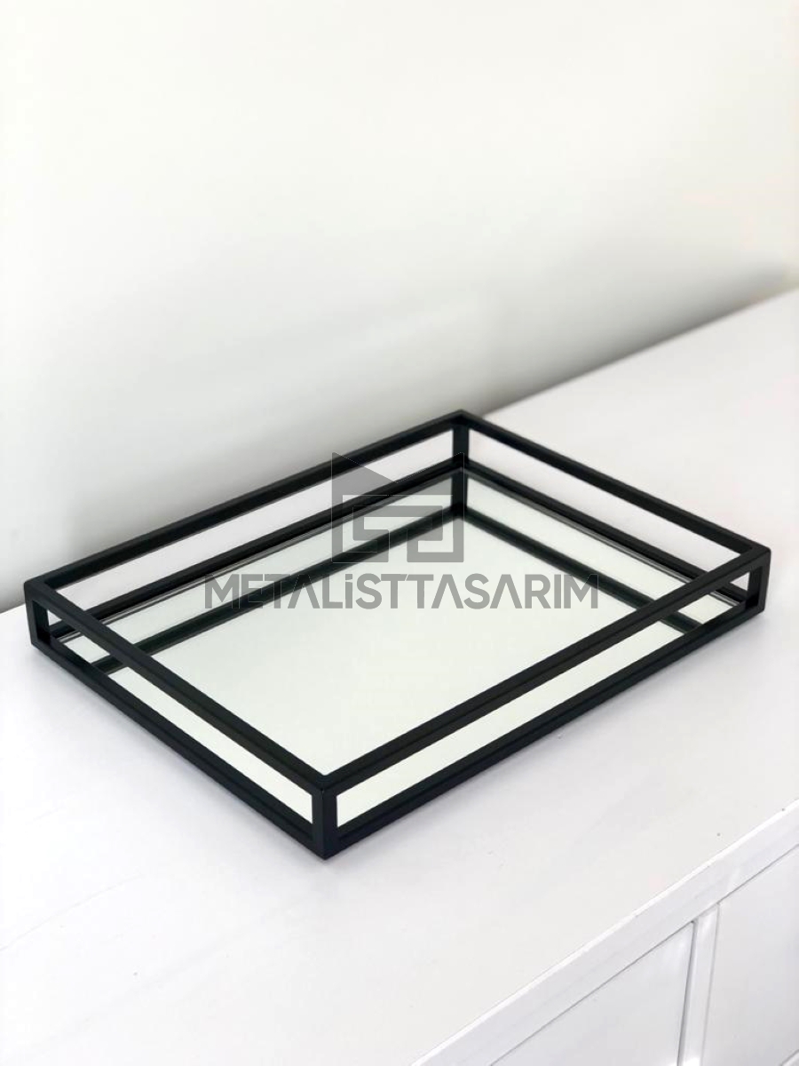 Sefa Dekoratif Aynalı Tepsi Siyah Renk 30x40cm