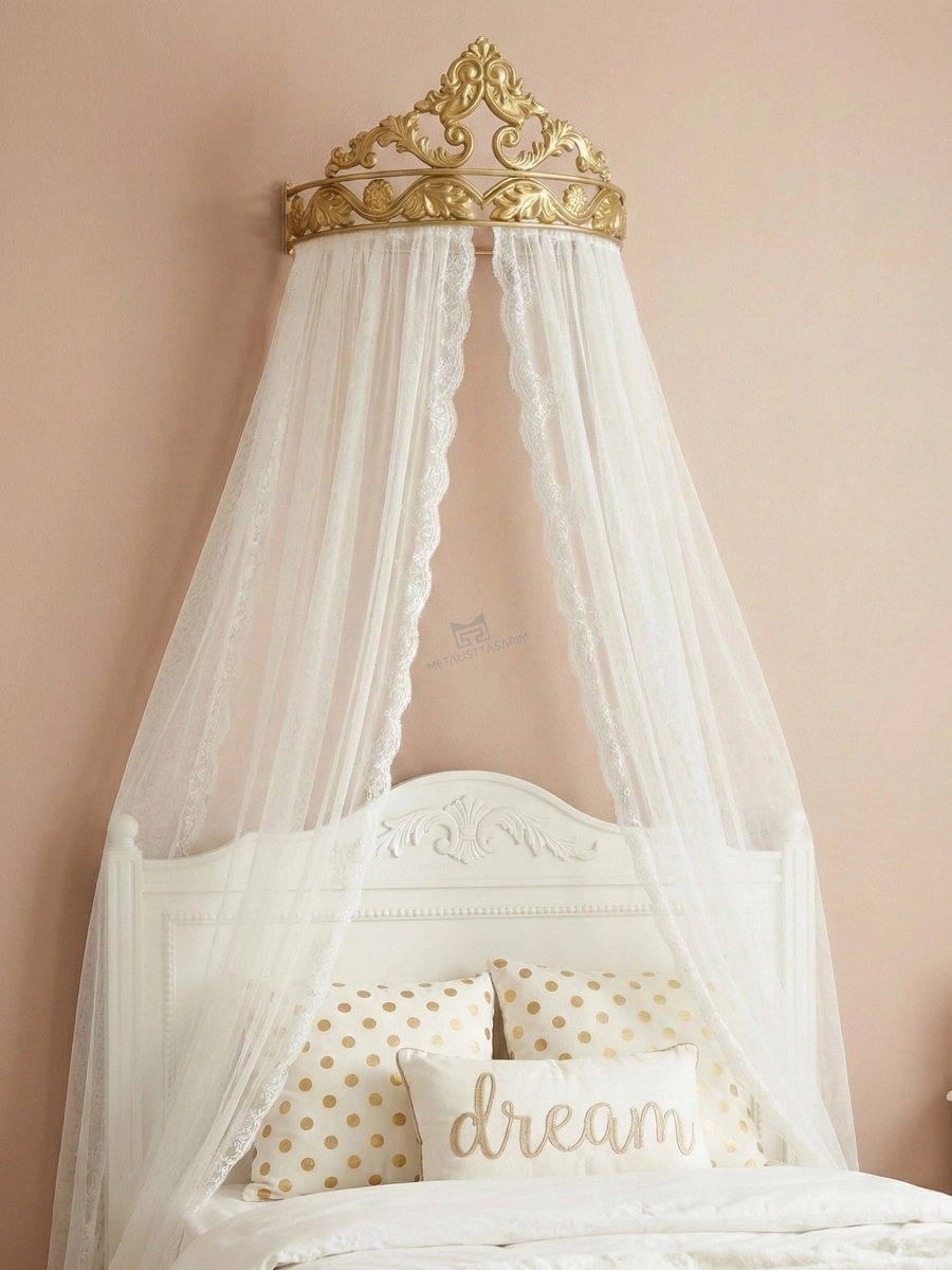 Hira Tül Perde Tutucu Dekoratif Metal Cibinlik Mat Gold 50cm