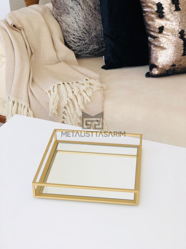 Sefa Dekoratif Aynalı Tepsi Gold Renk 23x23cm