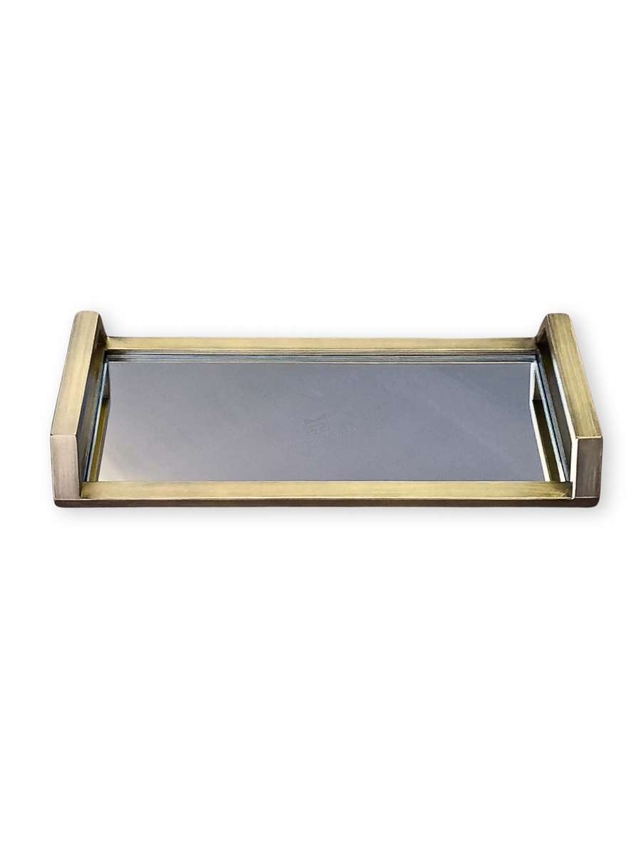Keyif Dekoratif Aynalı  Sunum Tepsisi Antik Gold Renk 20x40cm