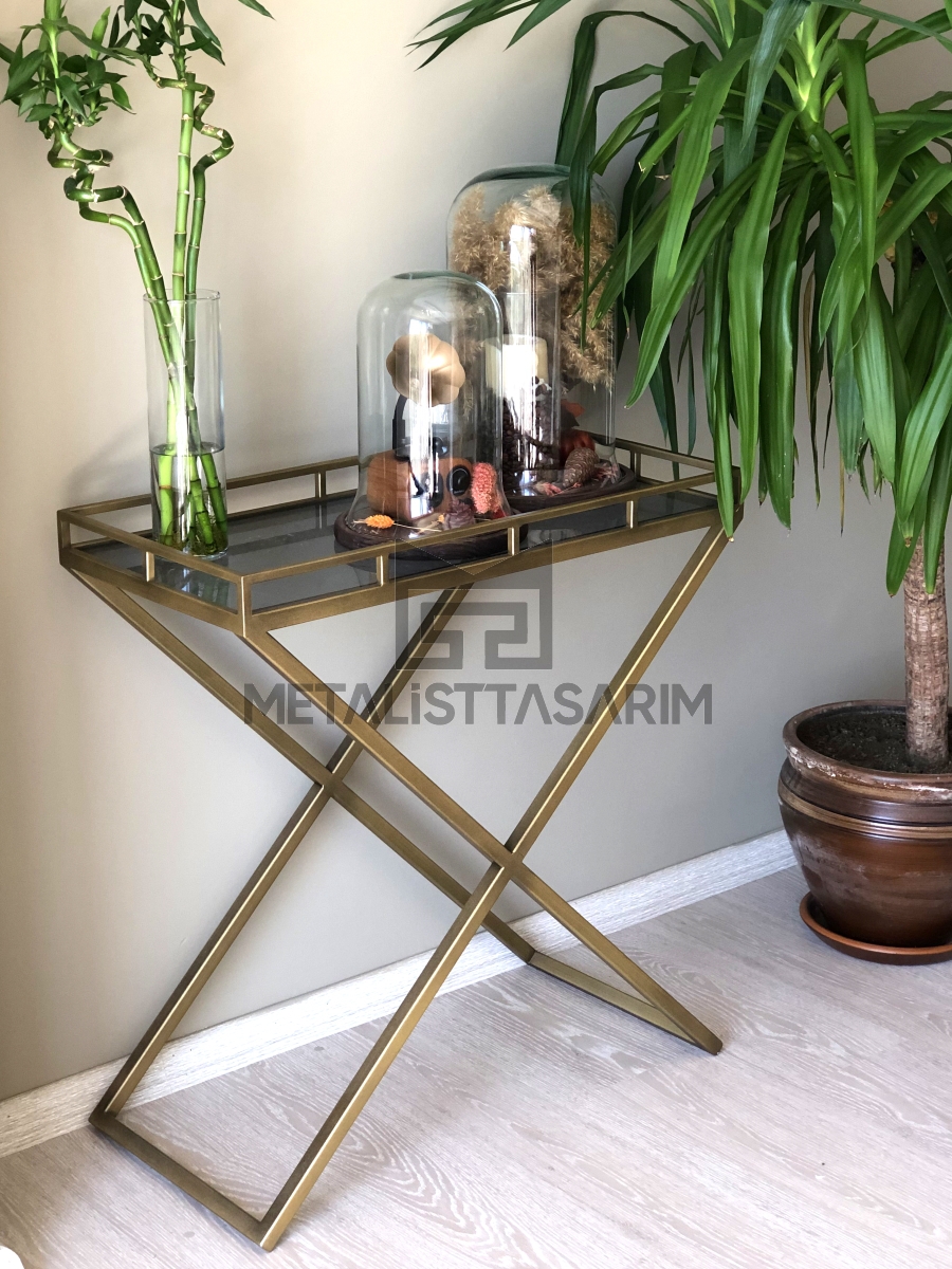 Elize Çapraz Ayak Konsol 35x70cm Antik Gold