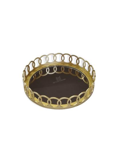 Halka Dekoratif Aynalı Tepsi Yuvarlak Mat Gold Renk 25cm