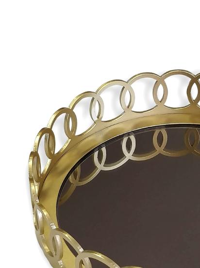 Halka Dekoratif Aynalı Tepsi Yuvarlak Mat Gold Renk 25cm