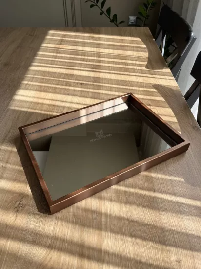 Gala Dekoratif Aynalı Tepsi Antik Bakır 25x35cm