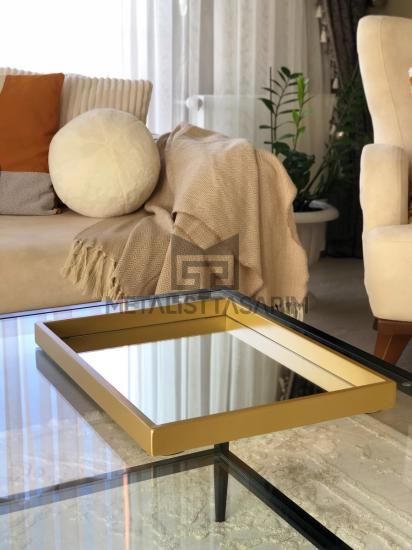 Gala Dekoratif Aynalı Tepsi Mat Gold Renk 30x40cm