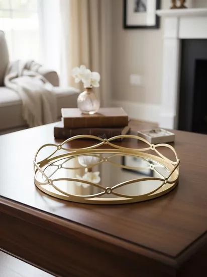 Irmak Dekoratif Aynalı Tepsi Yuvarlak Mat Gold 36cm 