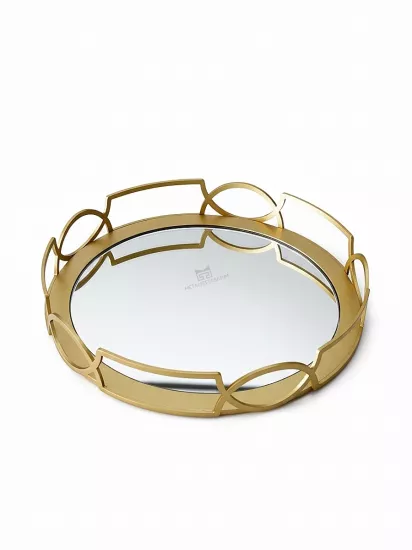 Dora Dekoratif Aynalı Tepsi Yuvarlak Mat Gold 28cm