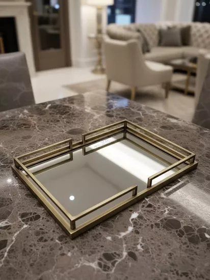 Diva Dekoratif Aynalı Tepsi Antik Gold 37x52cm