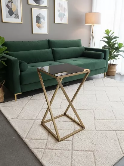 Elize Çapraz Kare Yan Sehpa Antik Gold