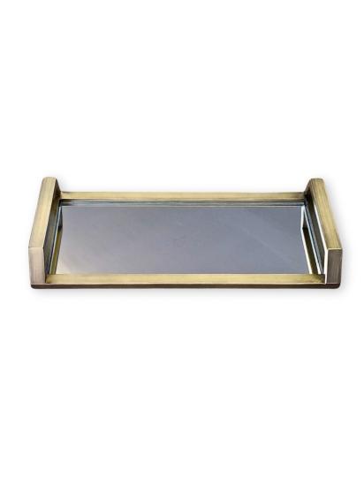 Keyif Dekoratif Aynalı  Sunum Tepsisi Antik Gold Renk 20x40cm
